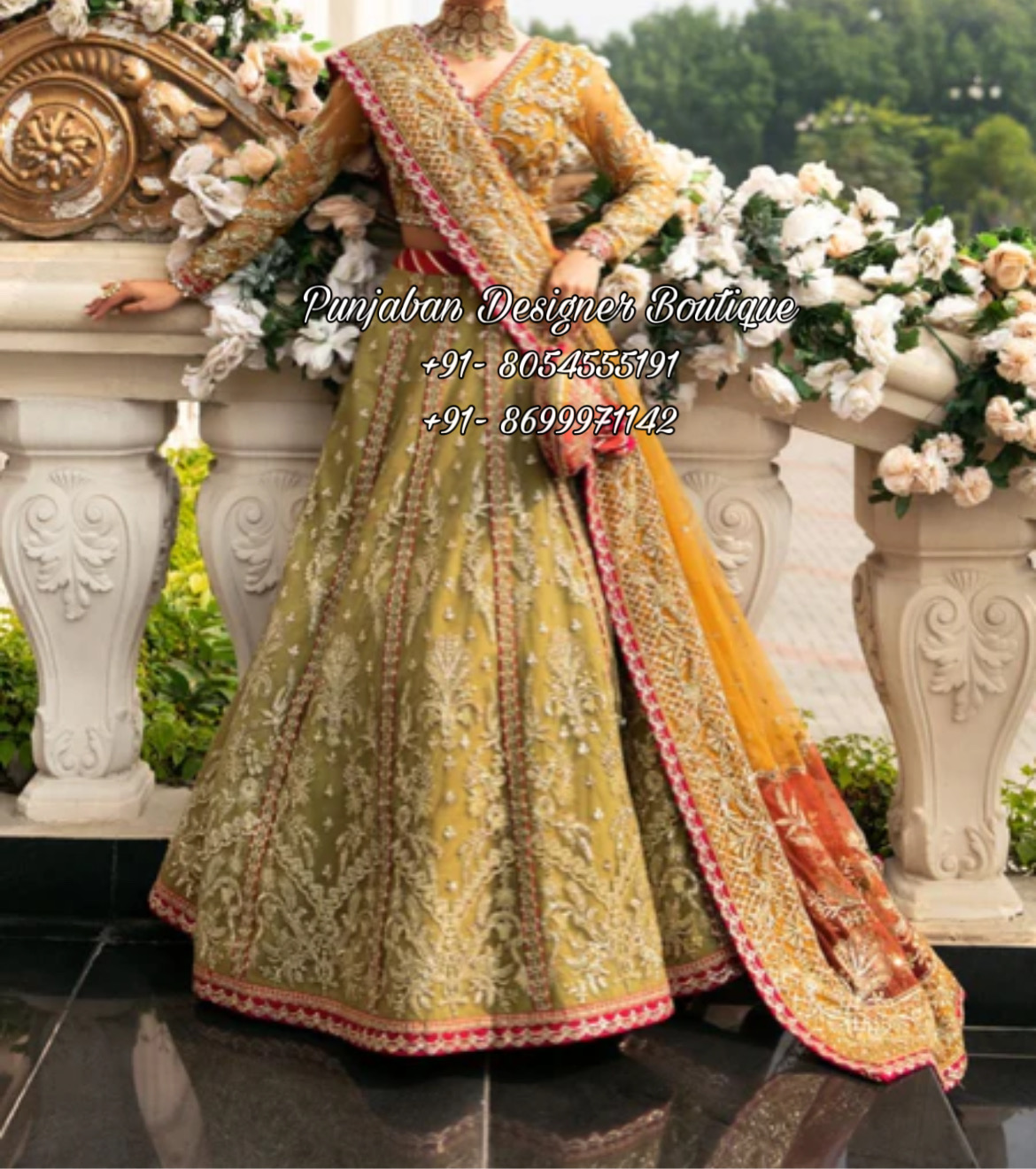 Buy Online Green Semi Stitched Wedding Lehenga Choli|Lovely Wedding Mall